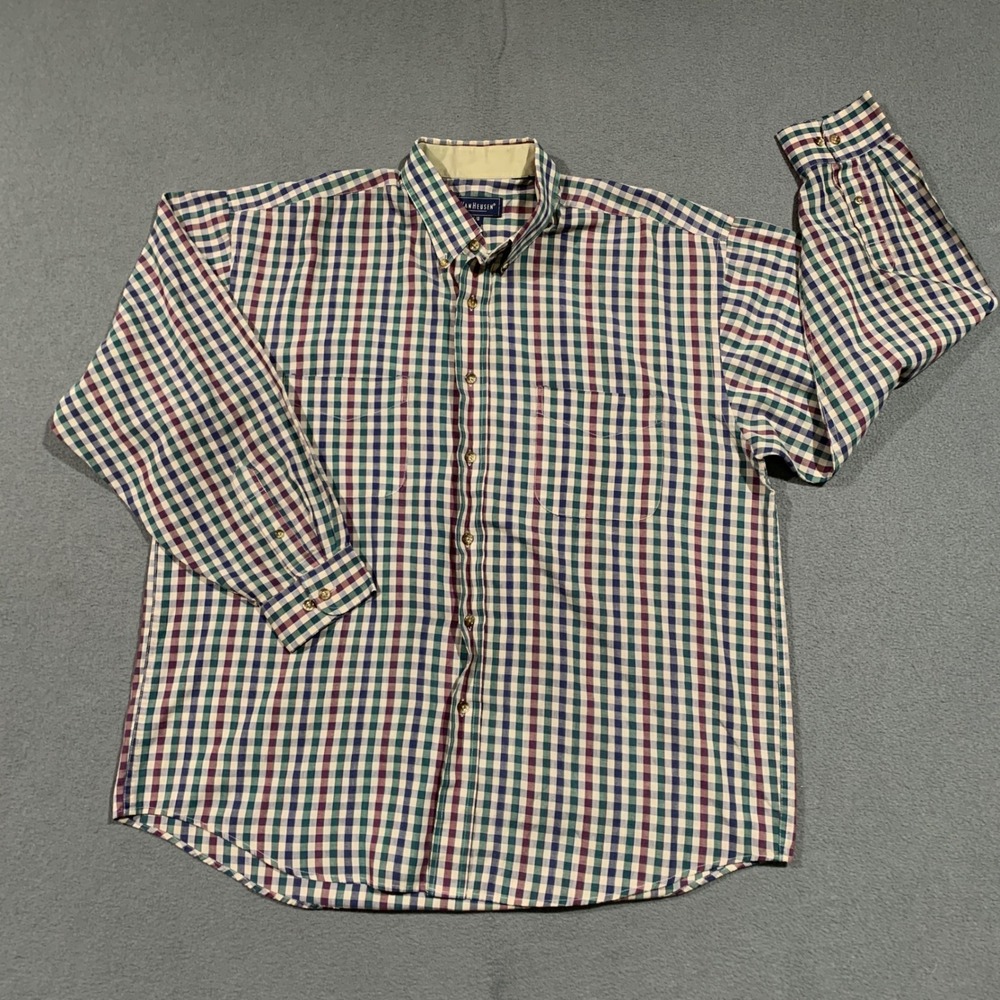 Vintage Van Heusen Mens Long Sleeve Gingham Plaid Button Down Shirt Size L G